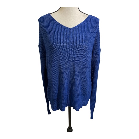 Cotton emporium relaxed knot back sweater blue knit size Large. Twisted … - Picture 7 of 10